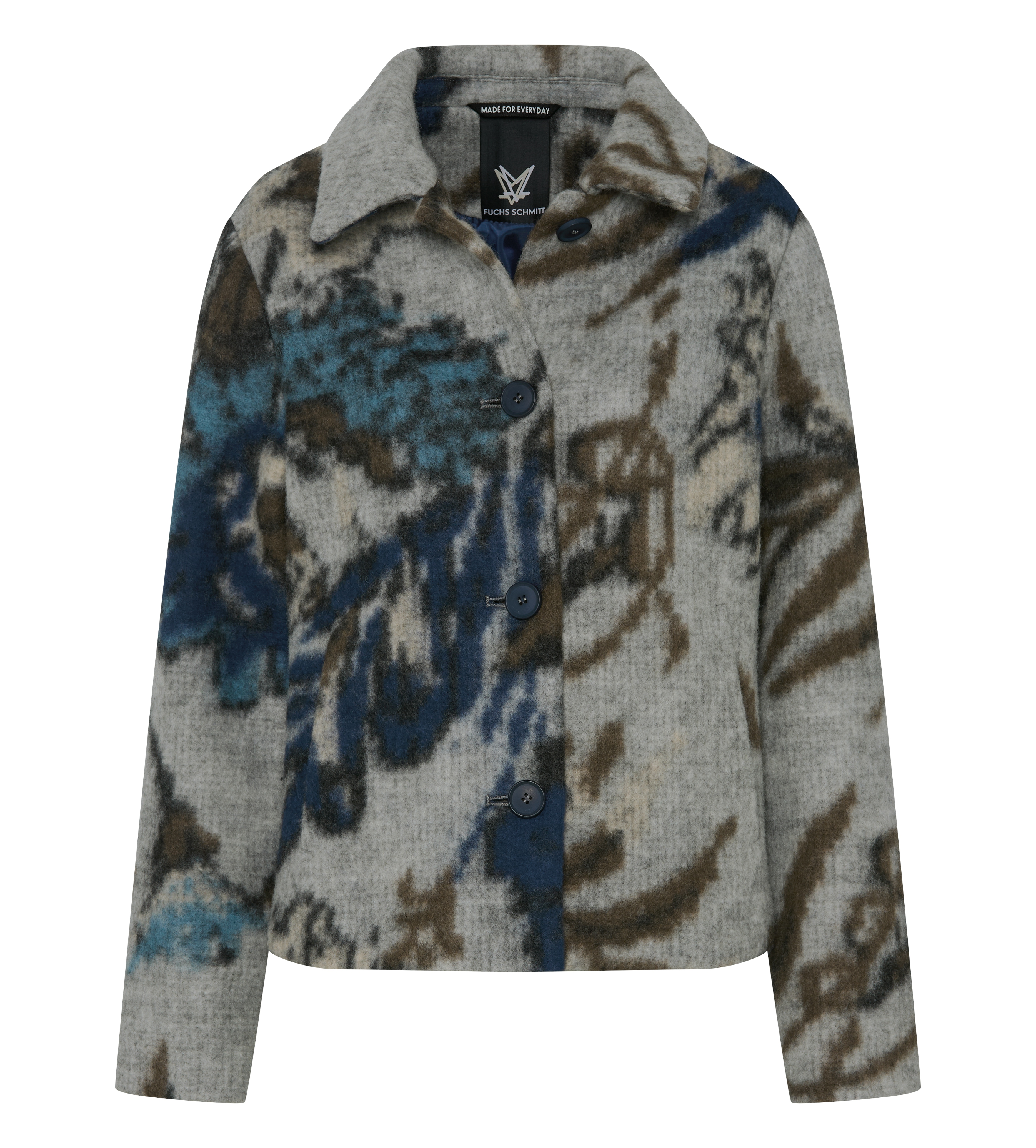 Fuchs Schmitt Wolljacke mit abstraktem Print in Grau-Blau 44