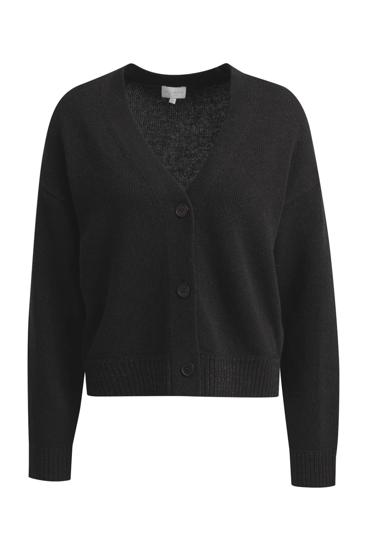 Milano Italy Damen‑Cardigan – Feinstrick in Dunkelbraun mit V‑Ausschnitt