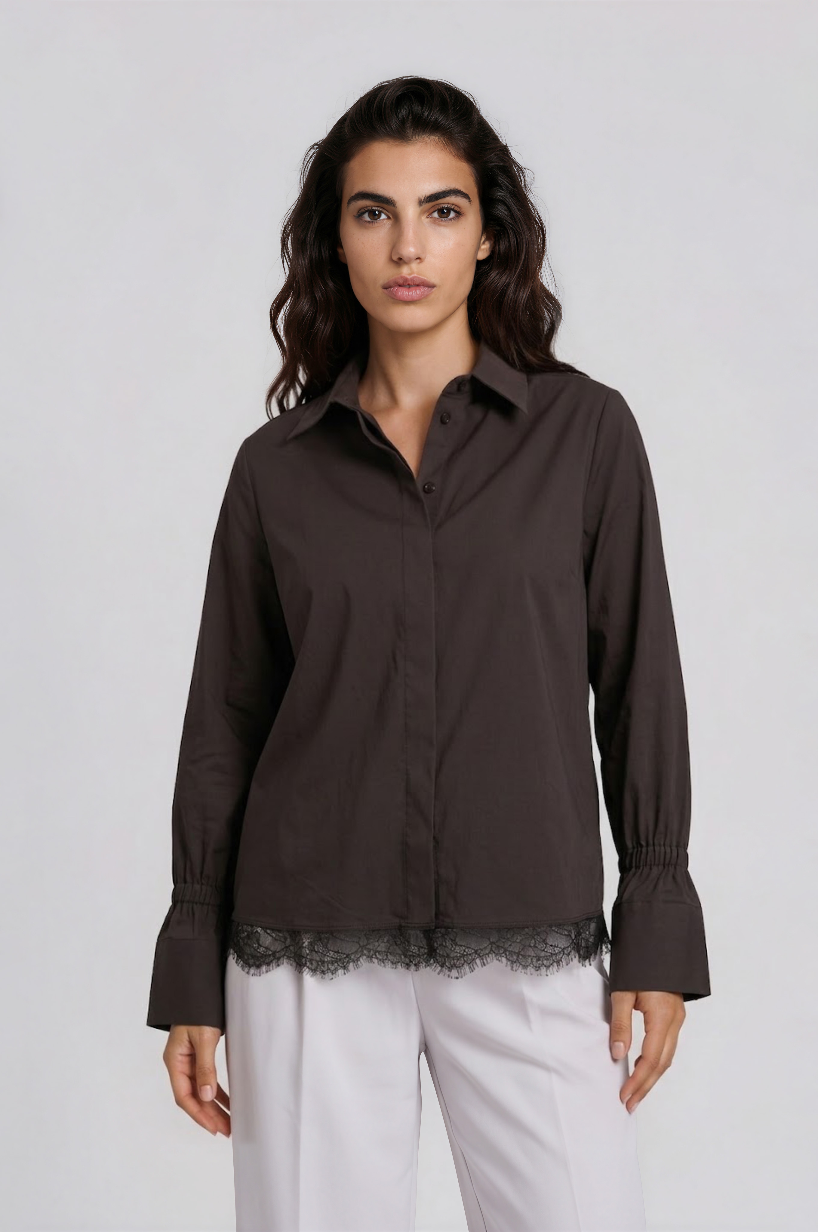Milano Italy Damenbluse mit Spitzenbesatz 42