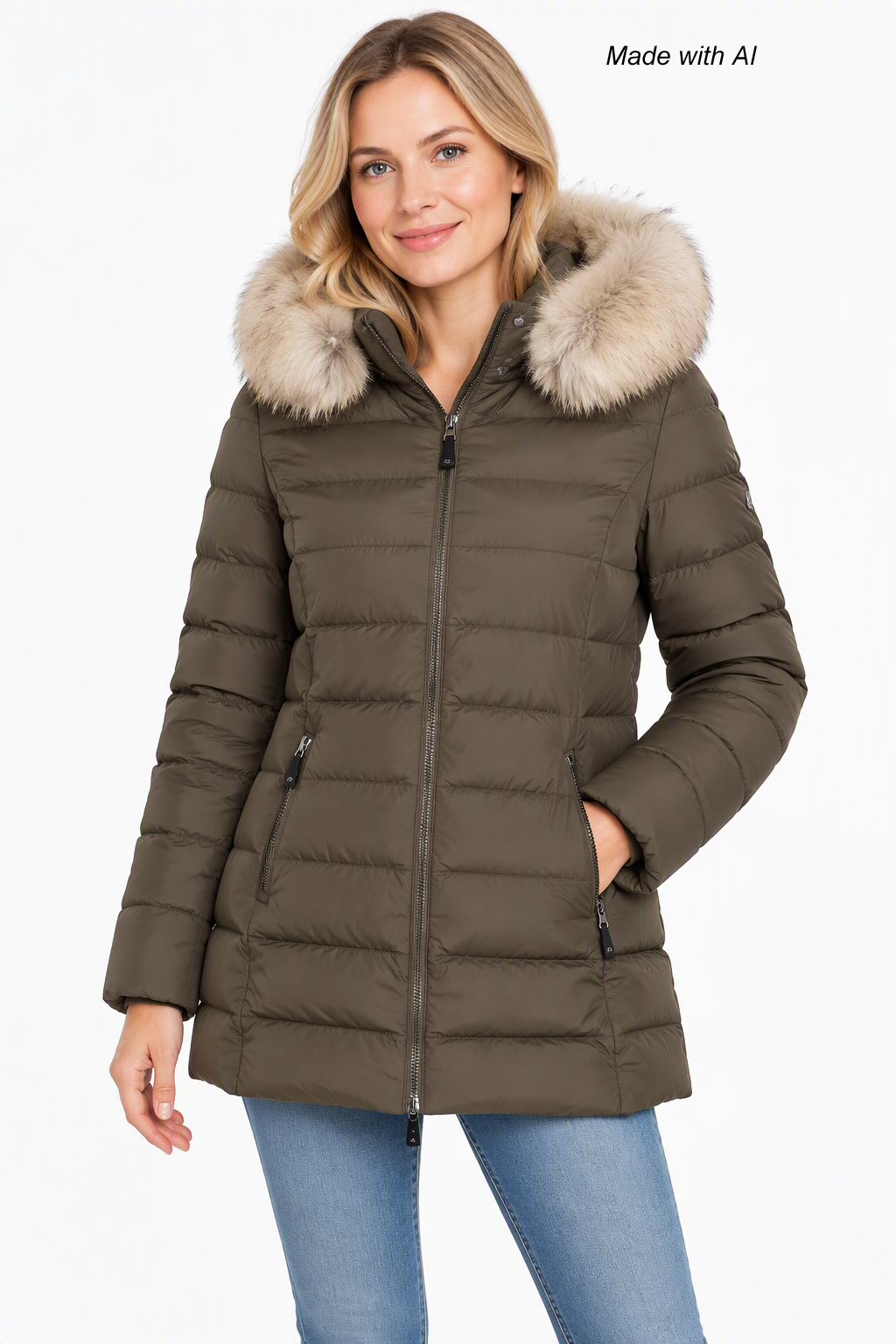 Fuchs Schmitt Damen Winterjacke mit Fellkapuze Taupe 36