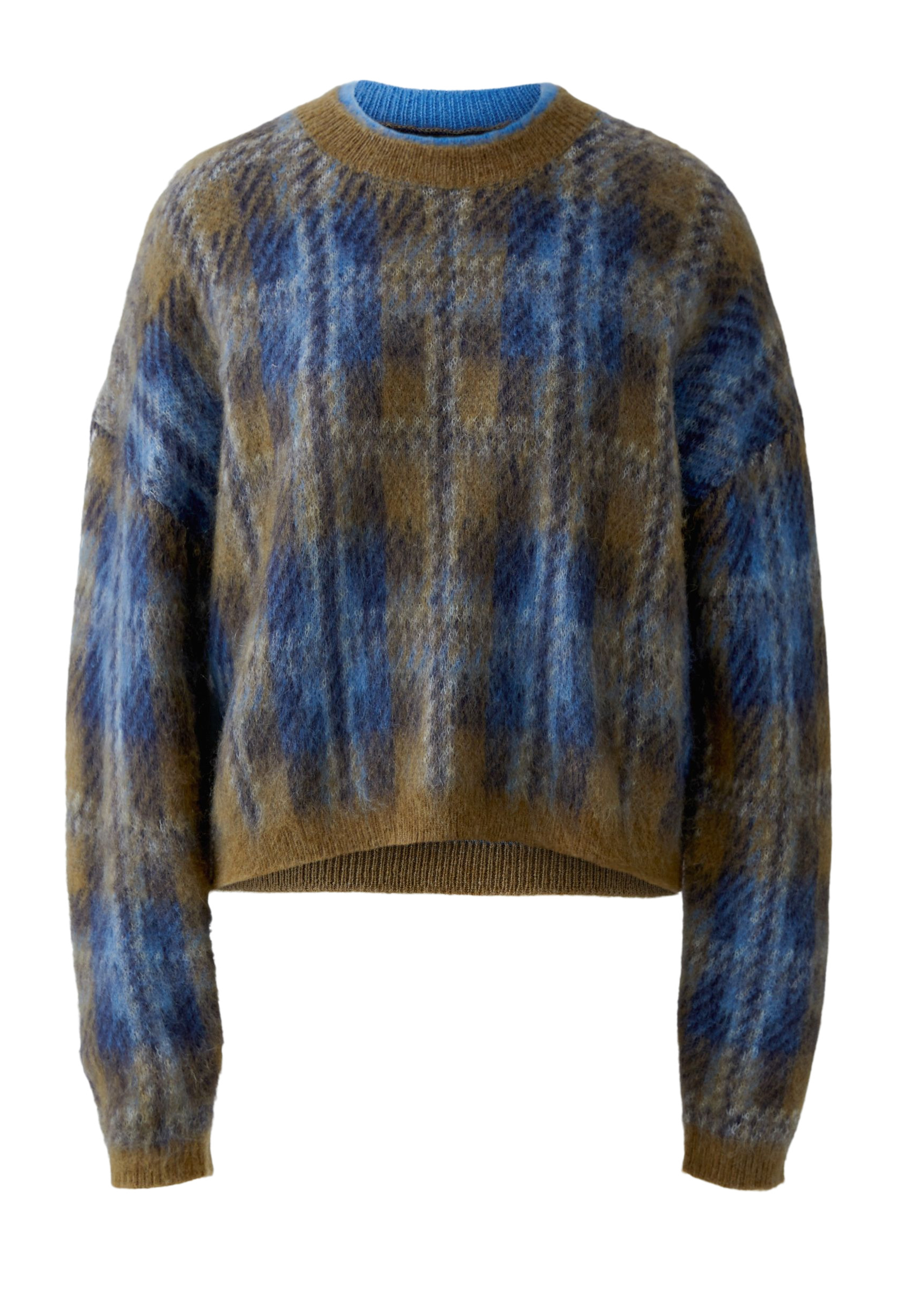 Oui Damen‑Pullover mit Karomuster – Blau & Braun 42