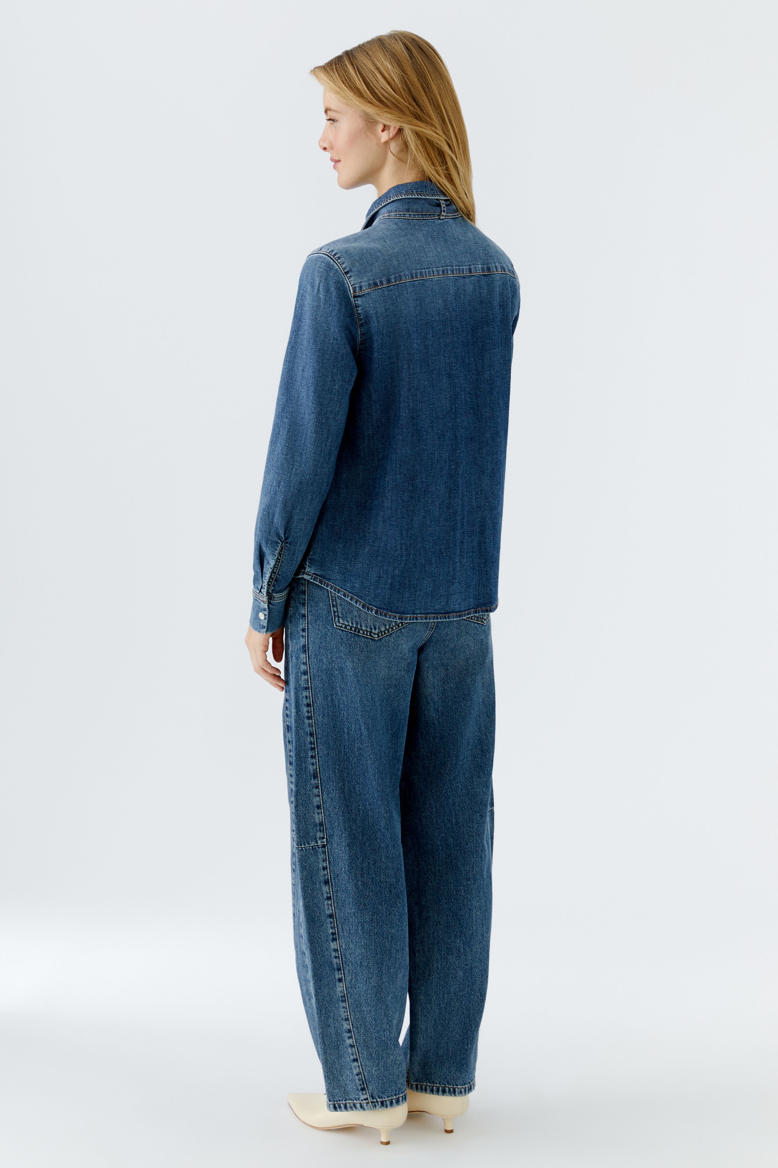 Oui Damen Jeanshemd mit abnehmbarer Schluppe