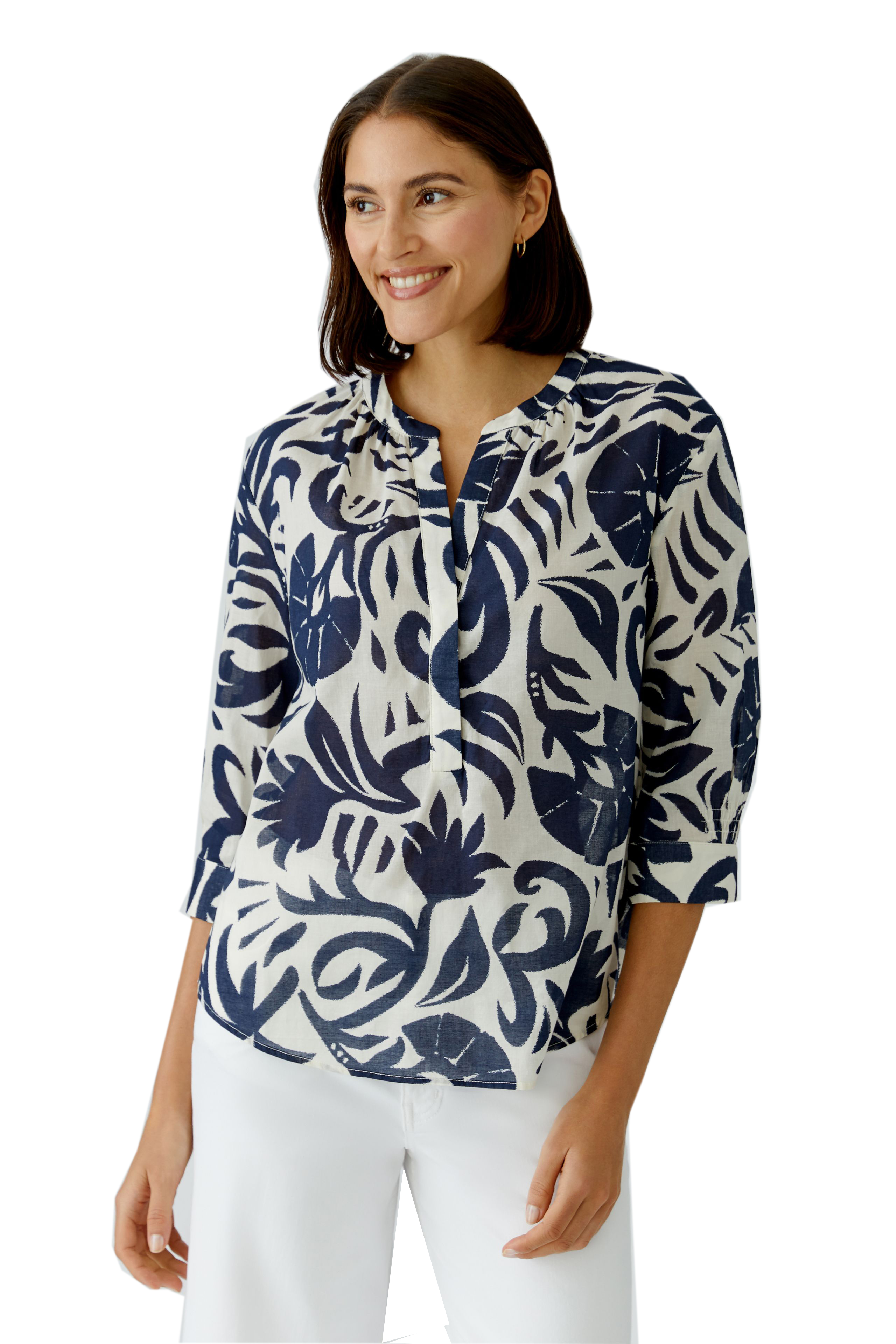 Oui Tunika mit dunkelblauem Alloverdruck 42