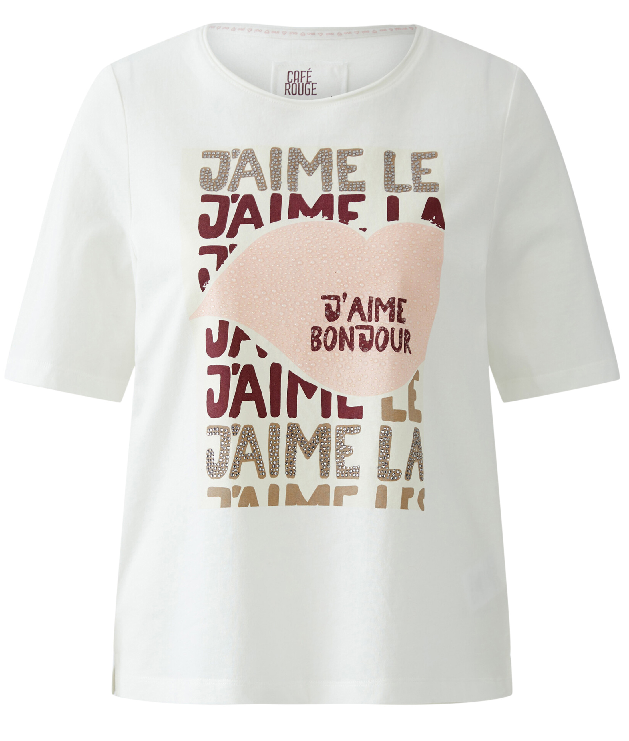 Oui T-Shirt reich mit tonigen Ziersteinchen dekoriert