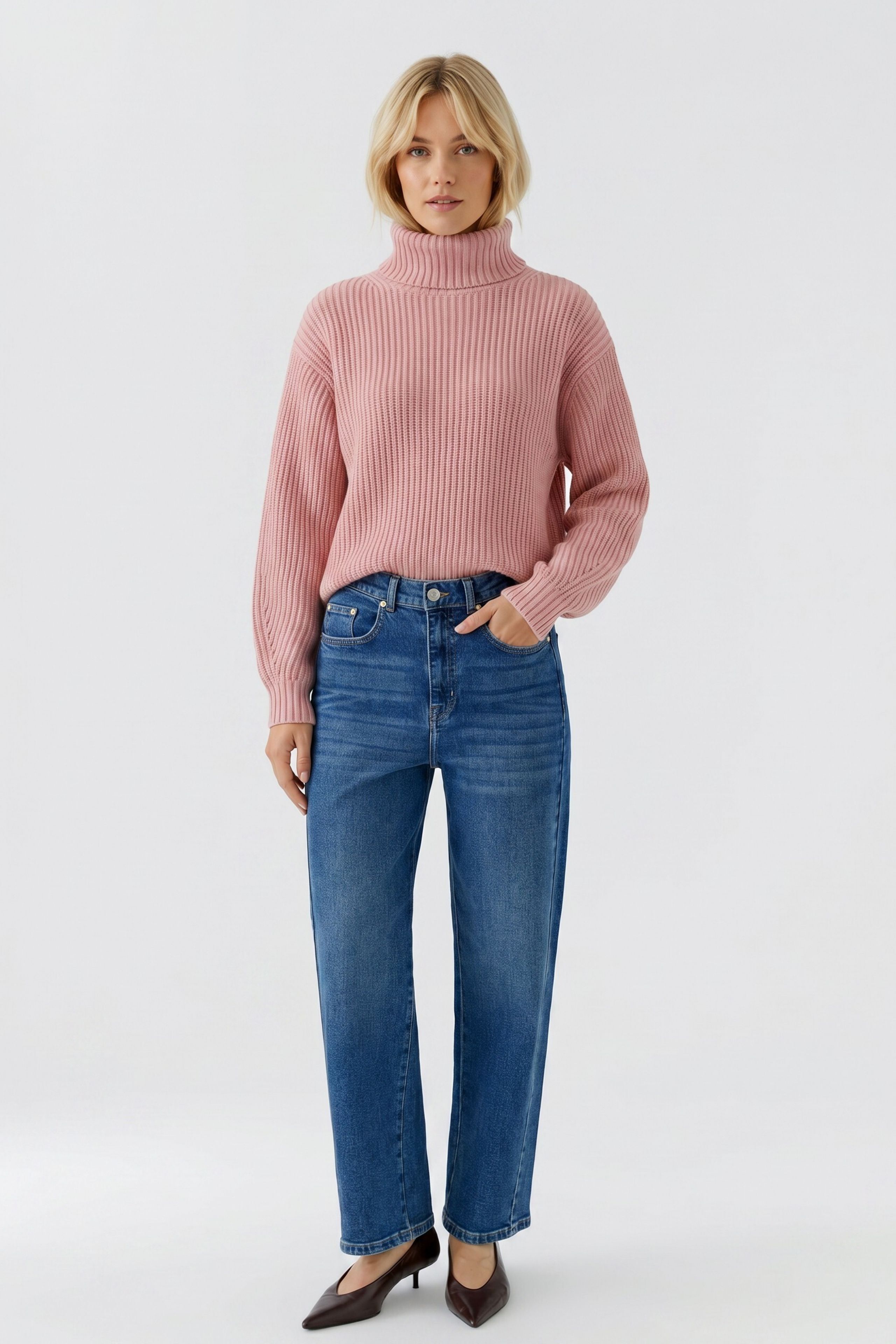 Oui Damenpullover in Rosa – Weicher Strick, Rollkragen 42