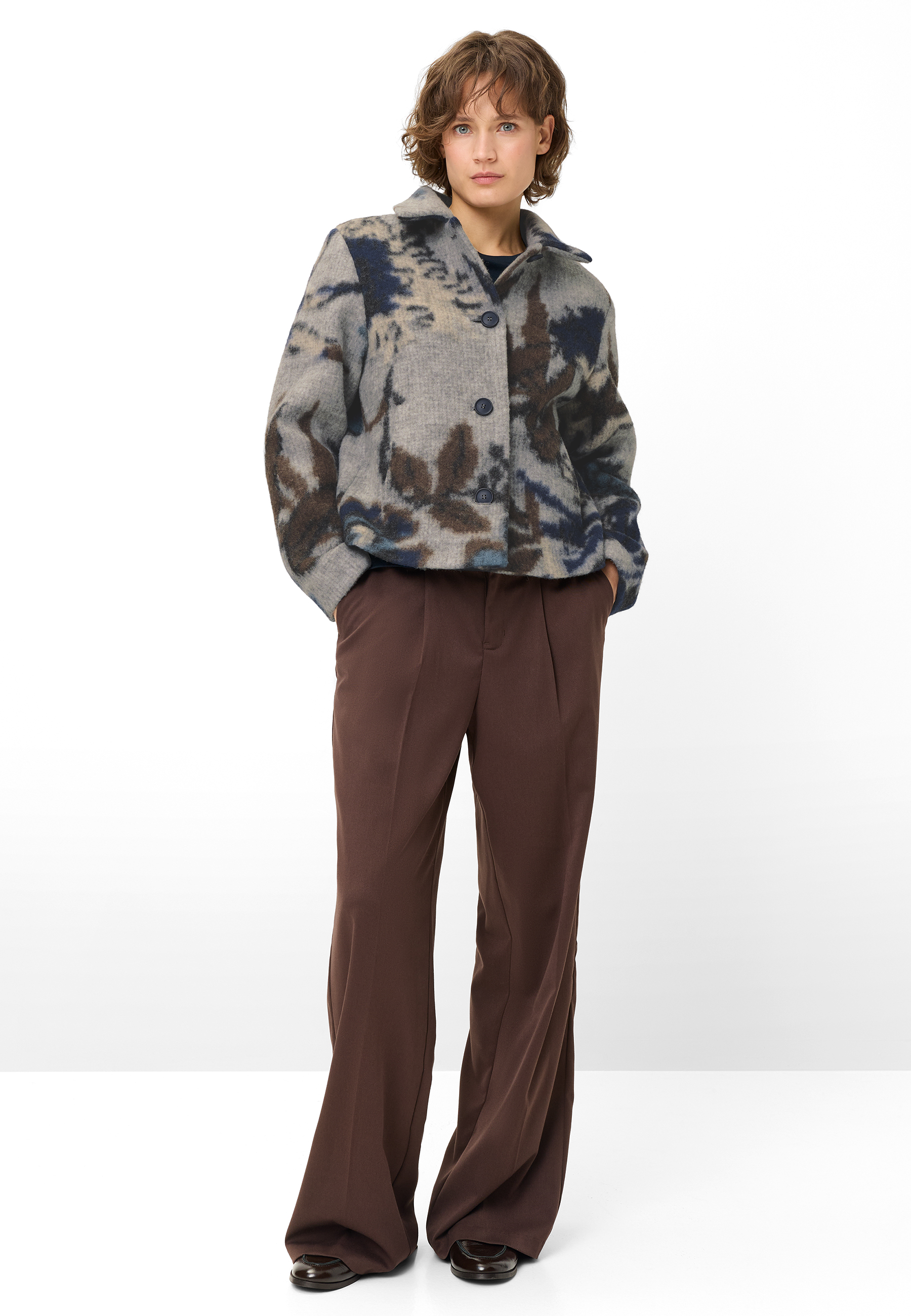 Fuchs Schmitt Wolljacke mit abstraktem Print in Grau-Blau 44