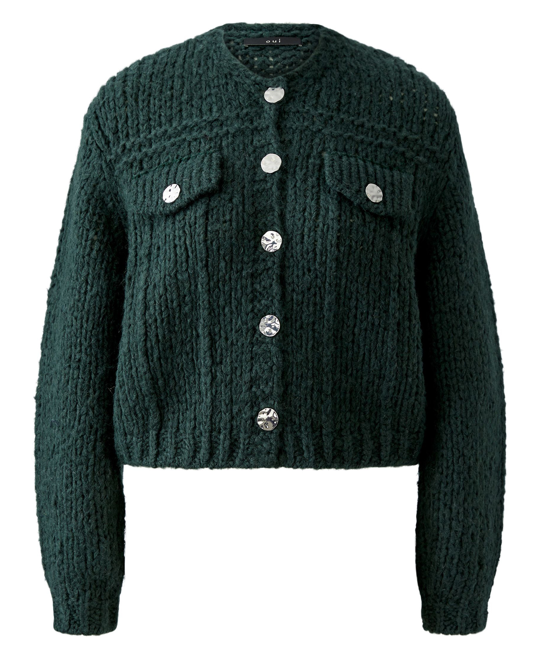 Oui Chunky Strickjacke in Tannengrün 42