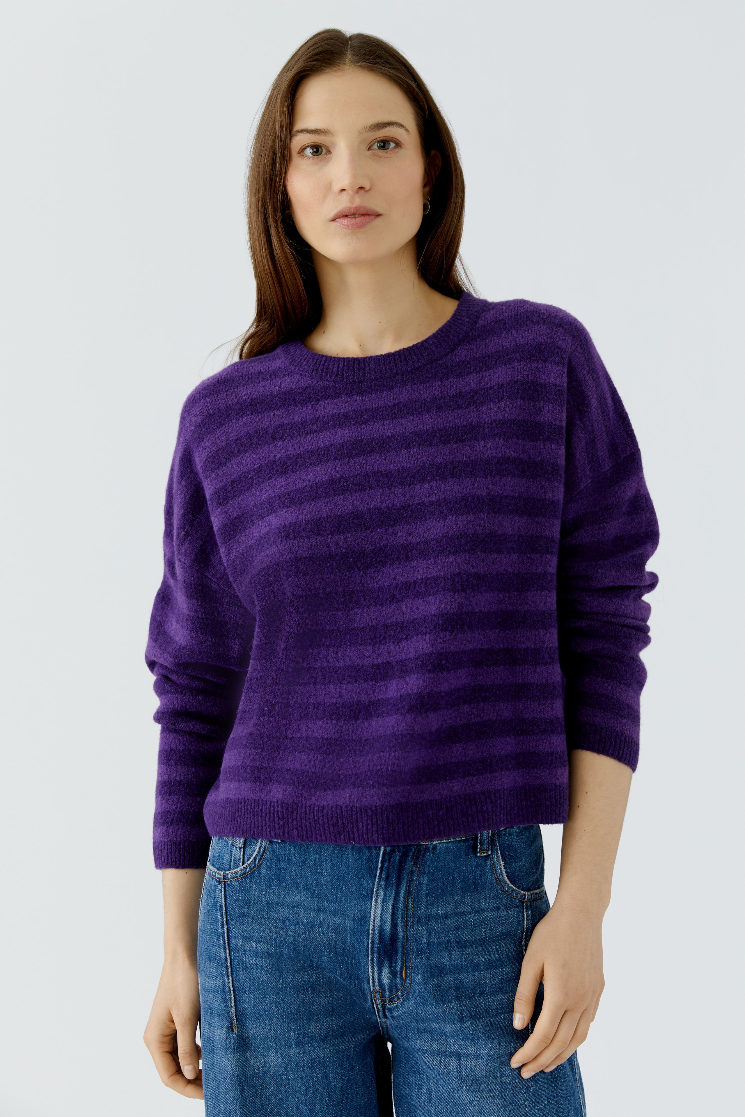 Oui Pullover mit Streifenmuster in Violett 42
