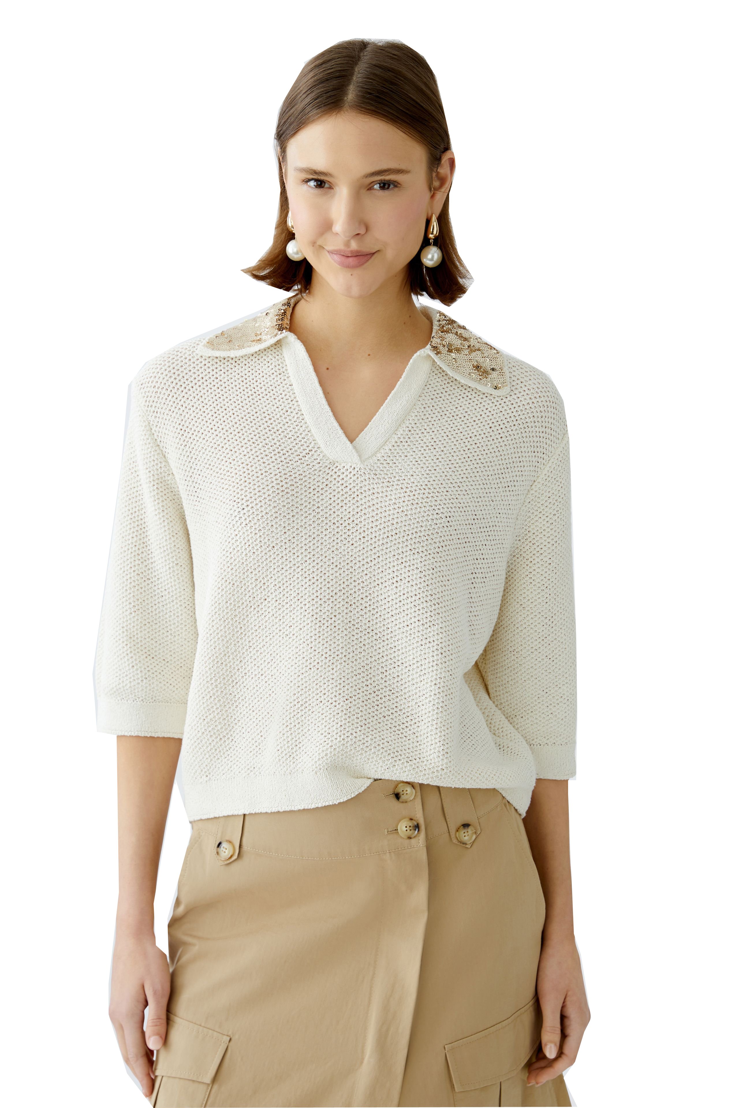Oui Polopullover mit Highlight Strickkragen