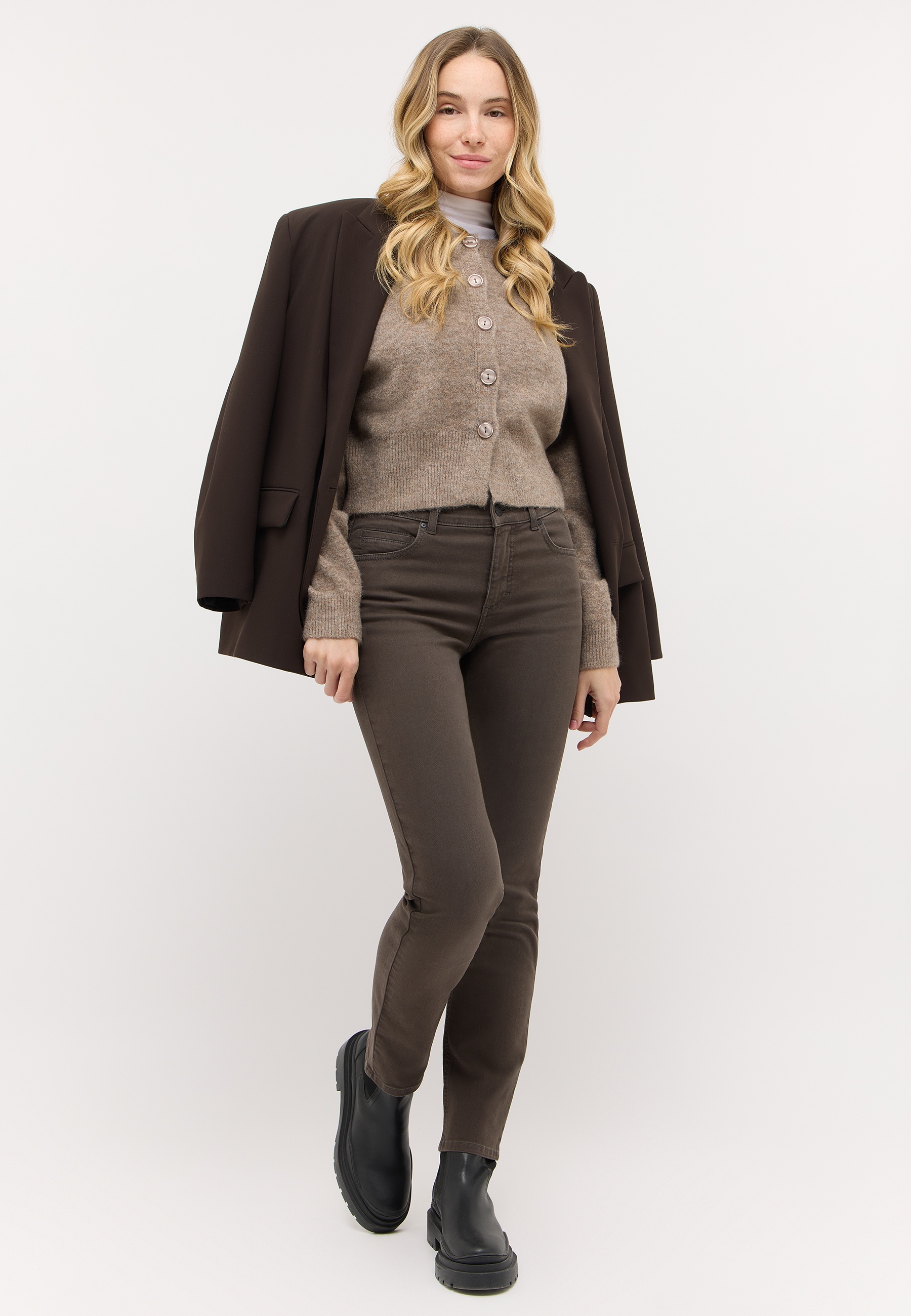 Angels Damen Jeans Cici, Straight fit, dunkelbraun 46