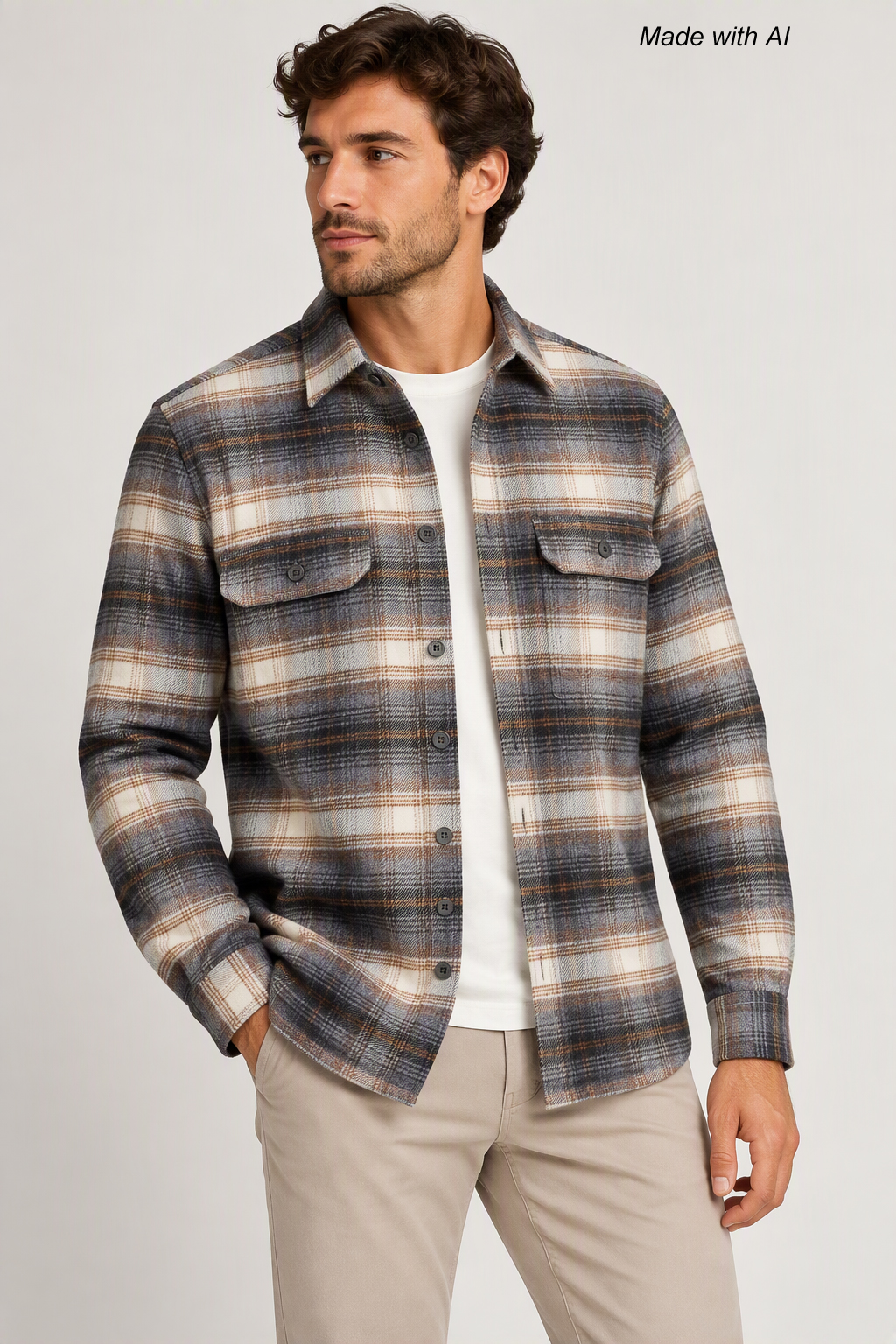 Casamoda Overshirt Kariert Grau Beige L