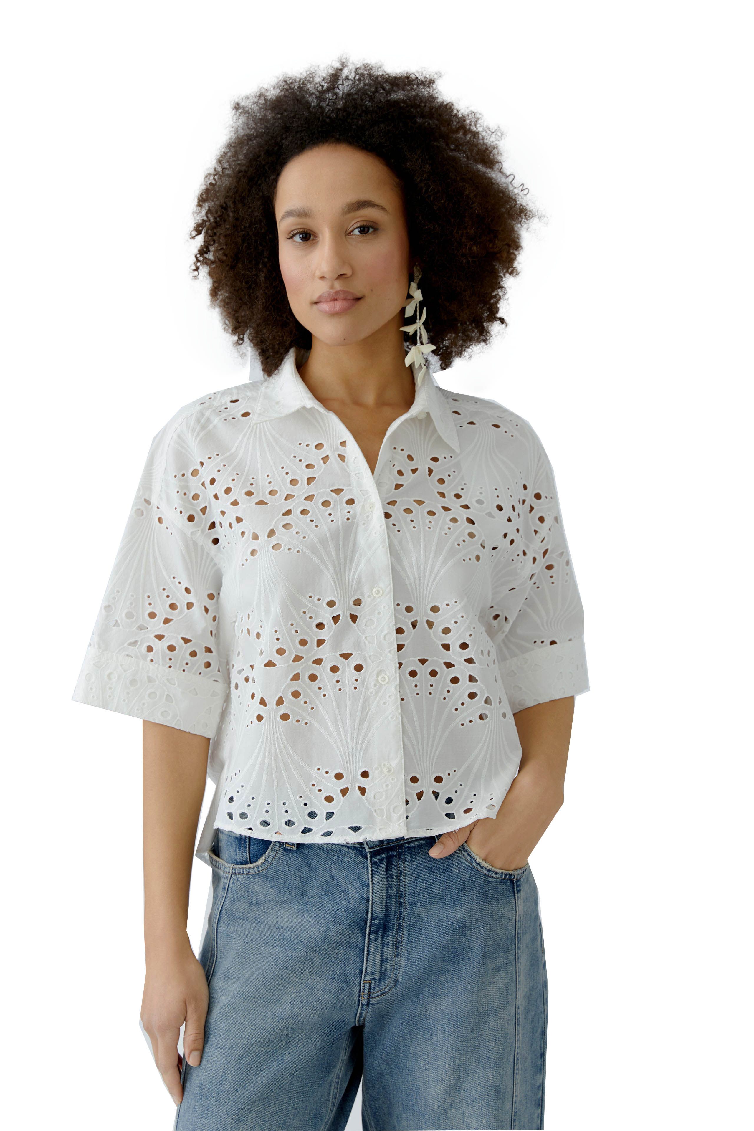 Oui Bluse aus Lochspitze - weiß