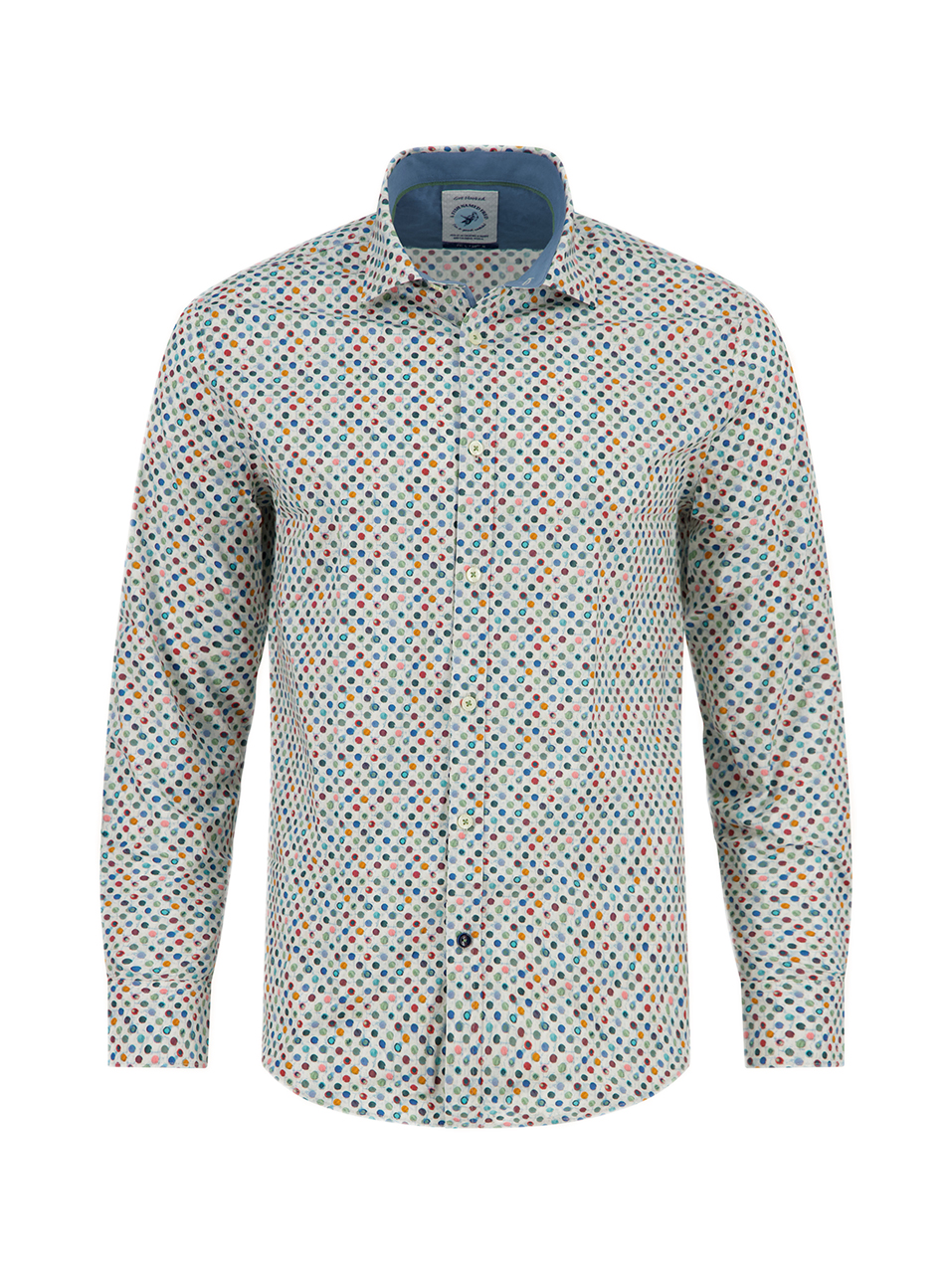 A Fish Named Fred Herrenhemd – Multicolor Dot Print, Weiß
