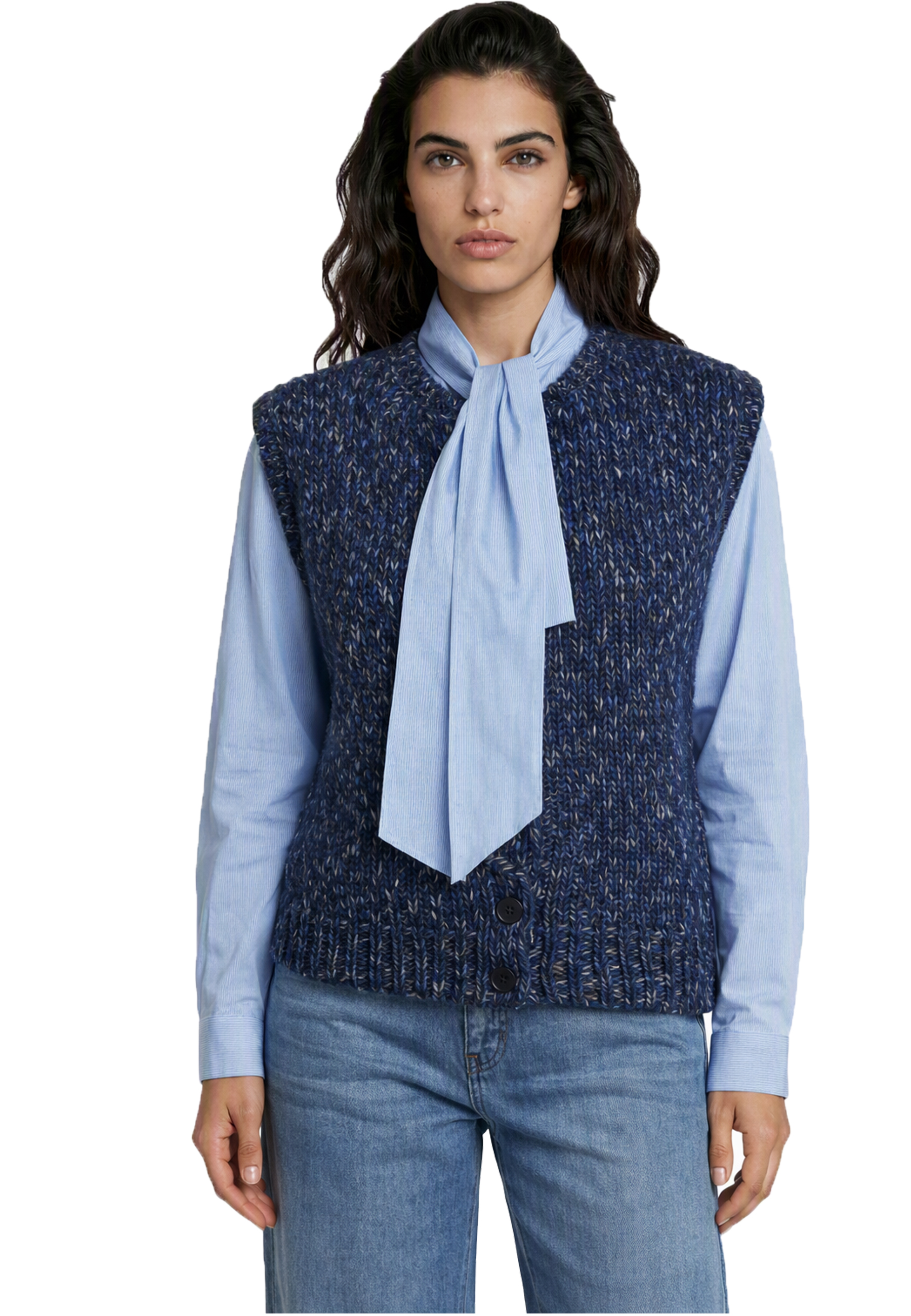 Milano Italy Strickweste – Blau meliert, Knopfleiste XL