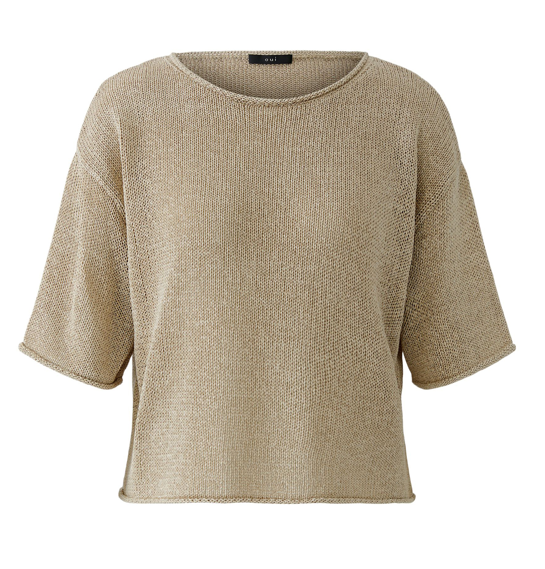 Oui Damen Pullover kurzarm - biscuit