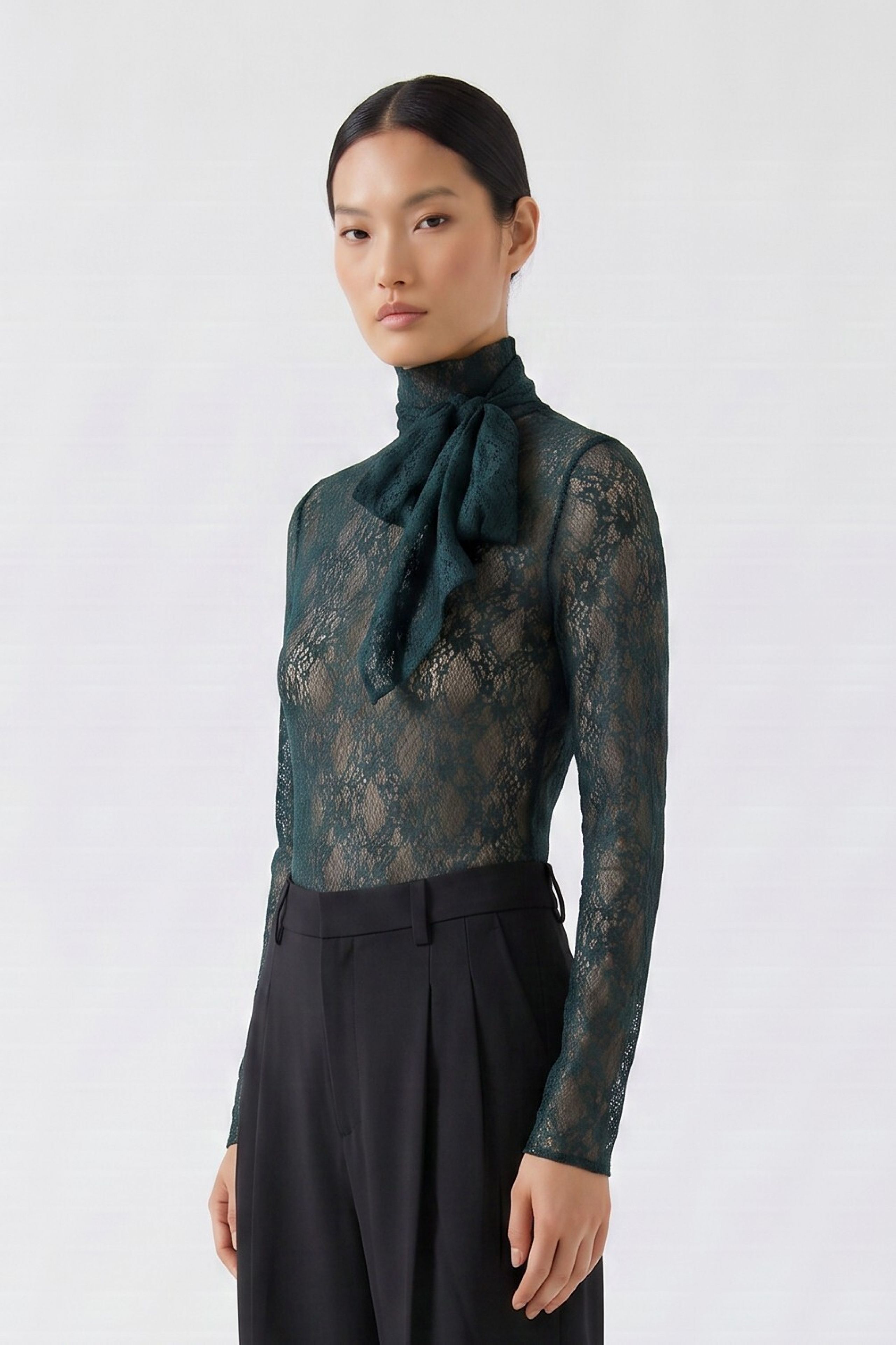 Oui Langarmshirt Spitze 42