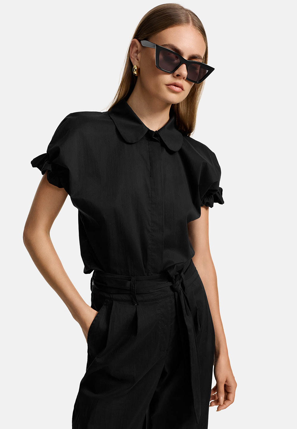 Catnoir Bluse smoked Baumwollstretch - weiß 36