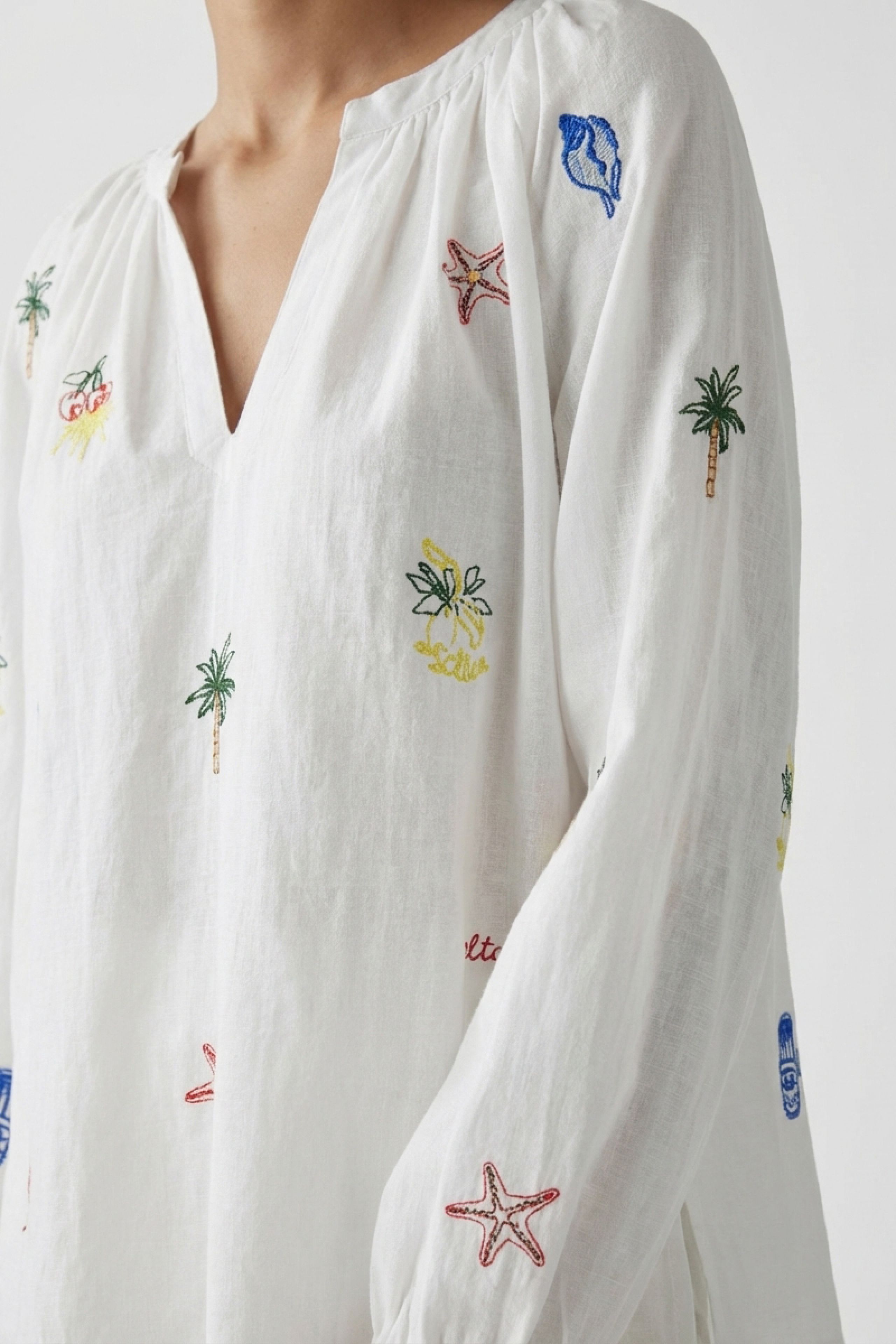 Oui Bestickte Tunika - white red 40