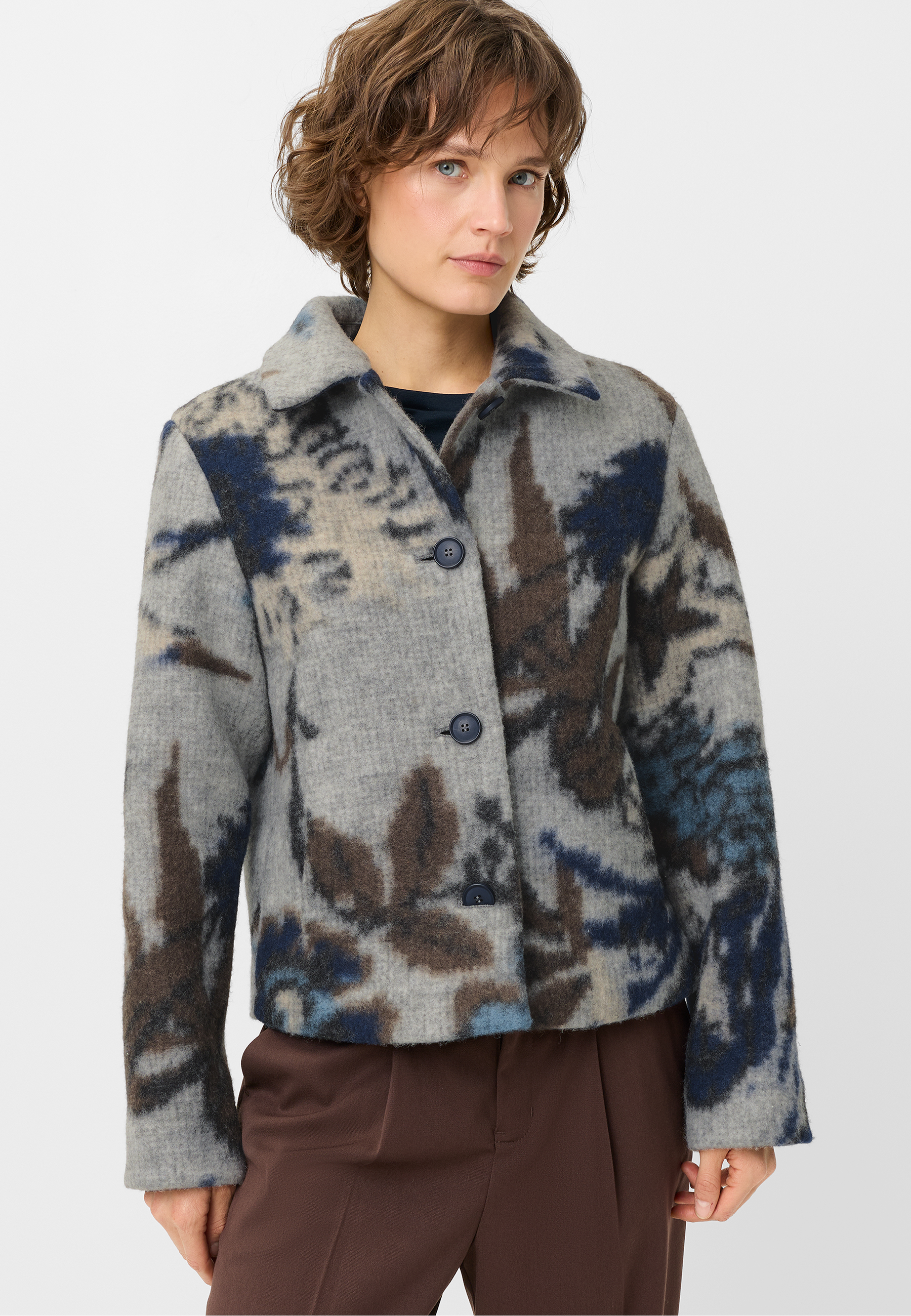 Fuchs Schmitt Wolljacke mit abstraktem Print in Grau-Blau 44