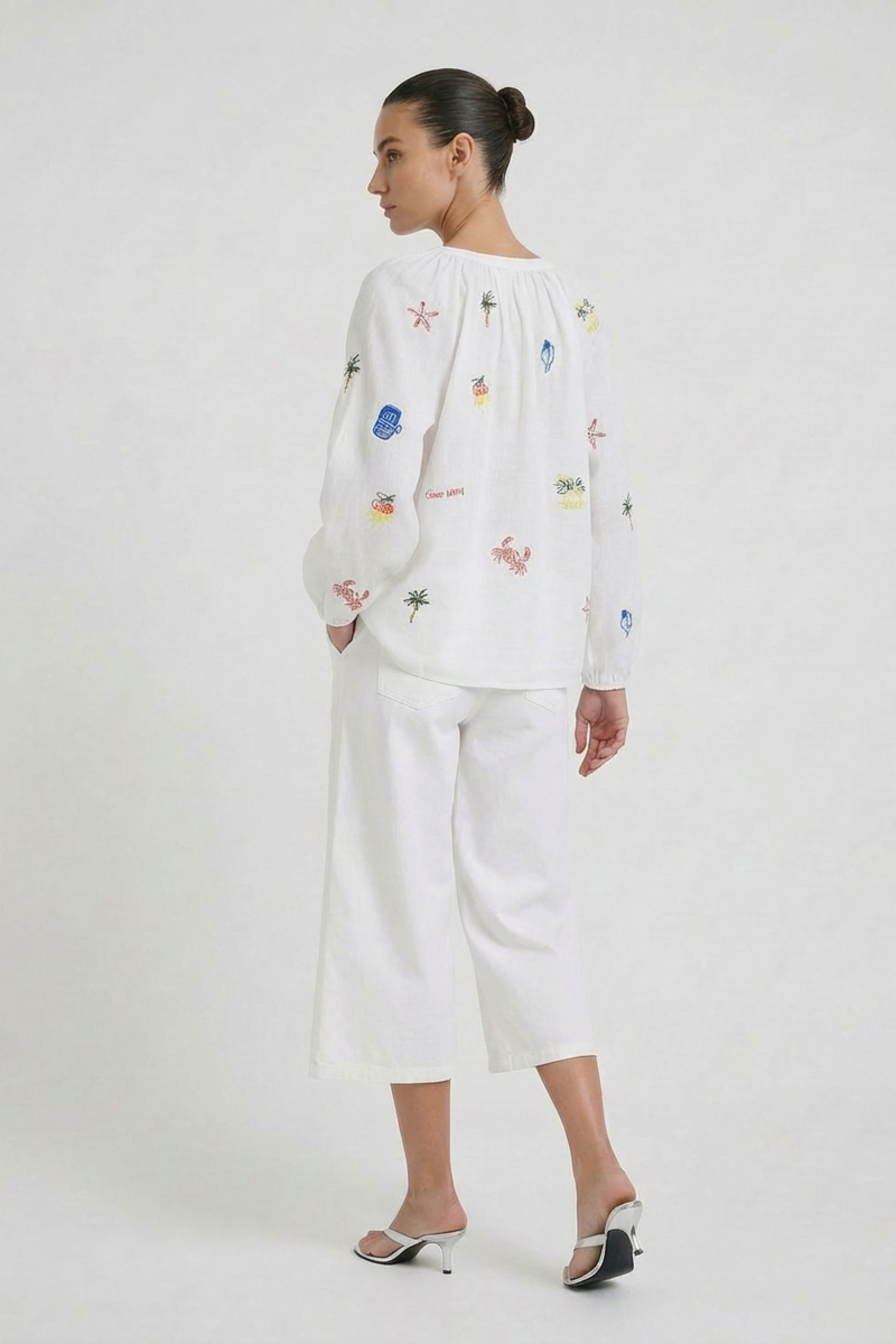 Oui Bestickte Tunika - white red 40