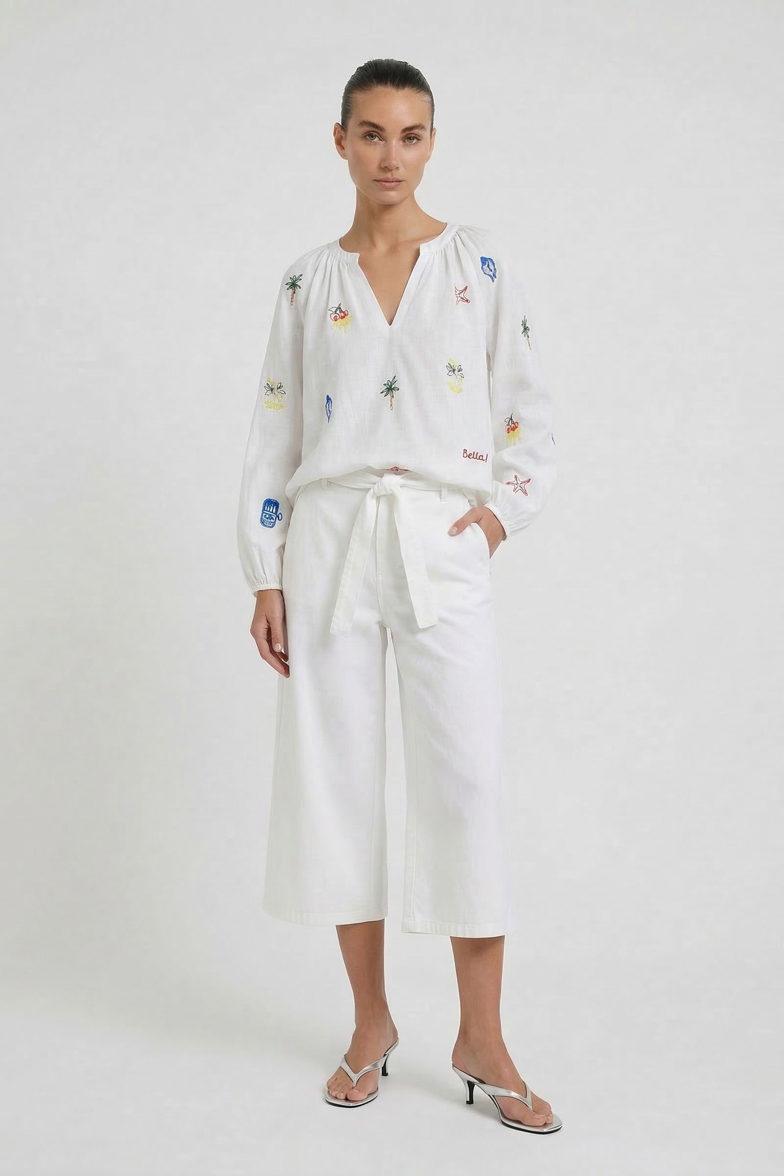 Oui Bestickte Tunika - white red 40