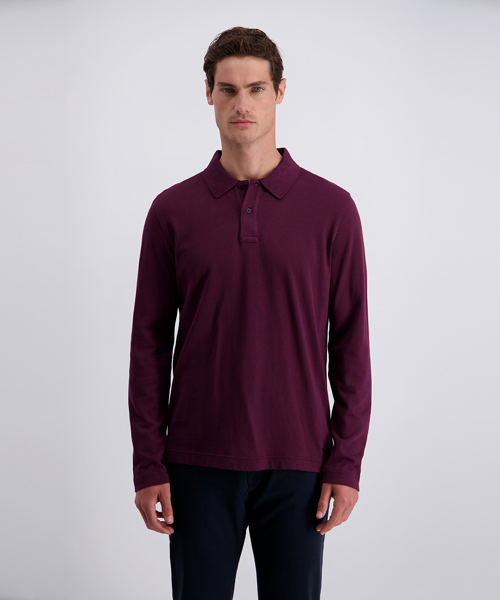 Pierre Cardin Herren Langarm‑Poloshirt – Bordeaux XXL