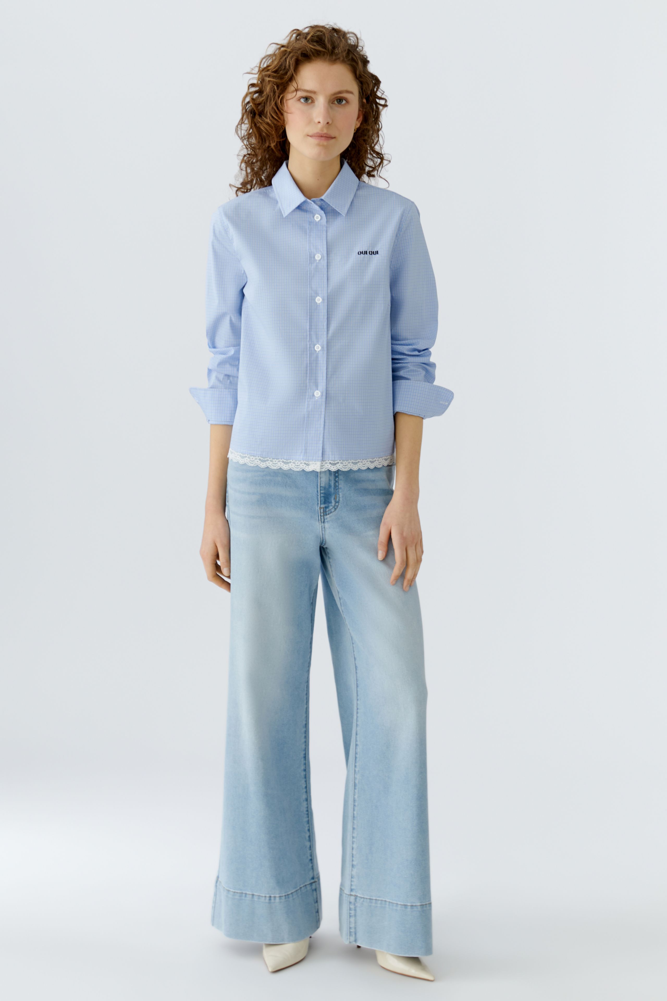 Oui Hemdbluse mit unterlegtem Spitzensaum 36