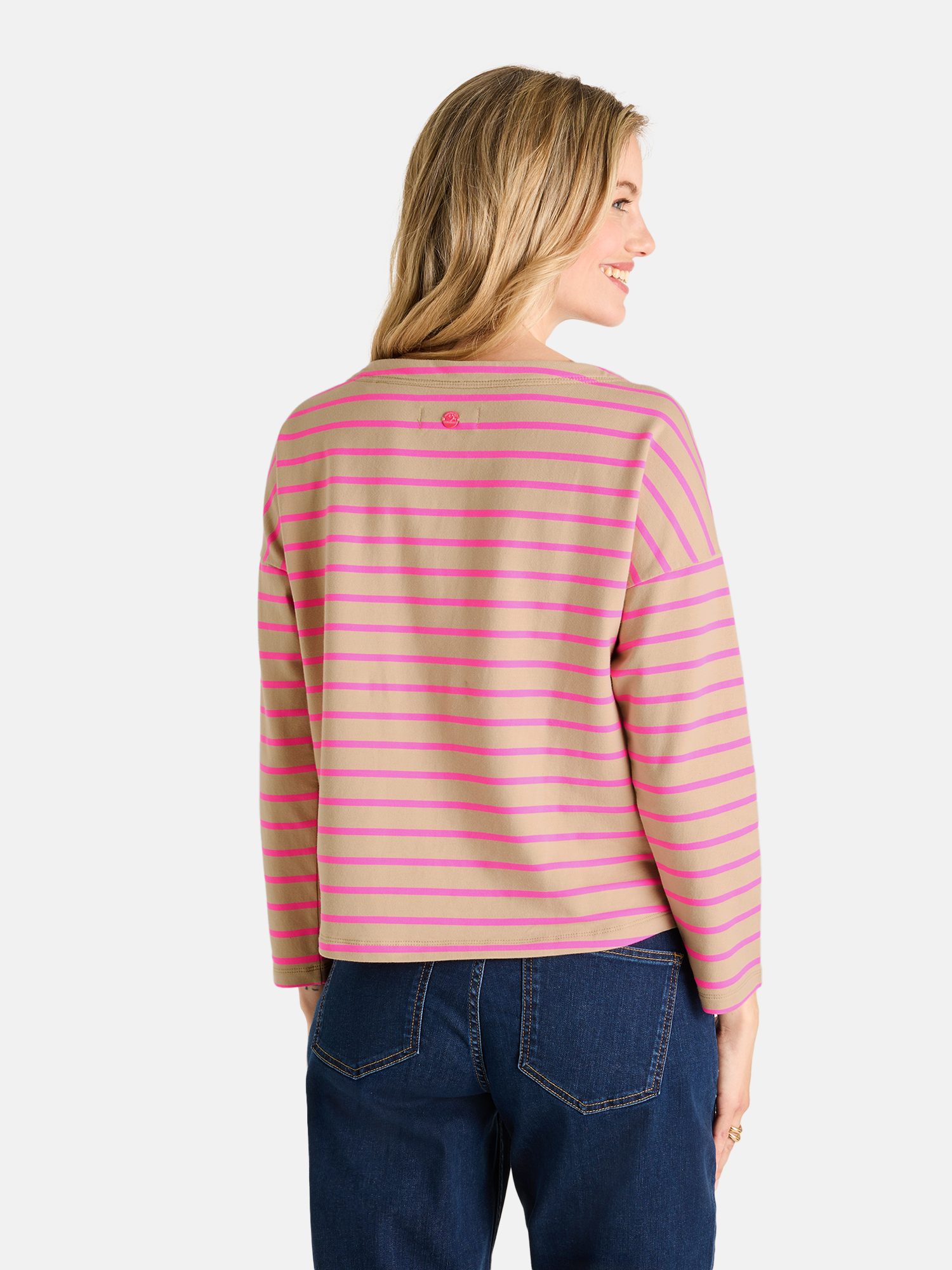 Lieblingsstück Damen‑Sweatshirt – Beige mit pinken Streifen L