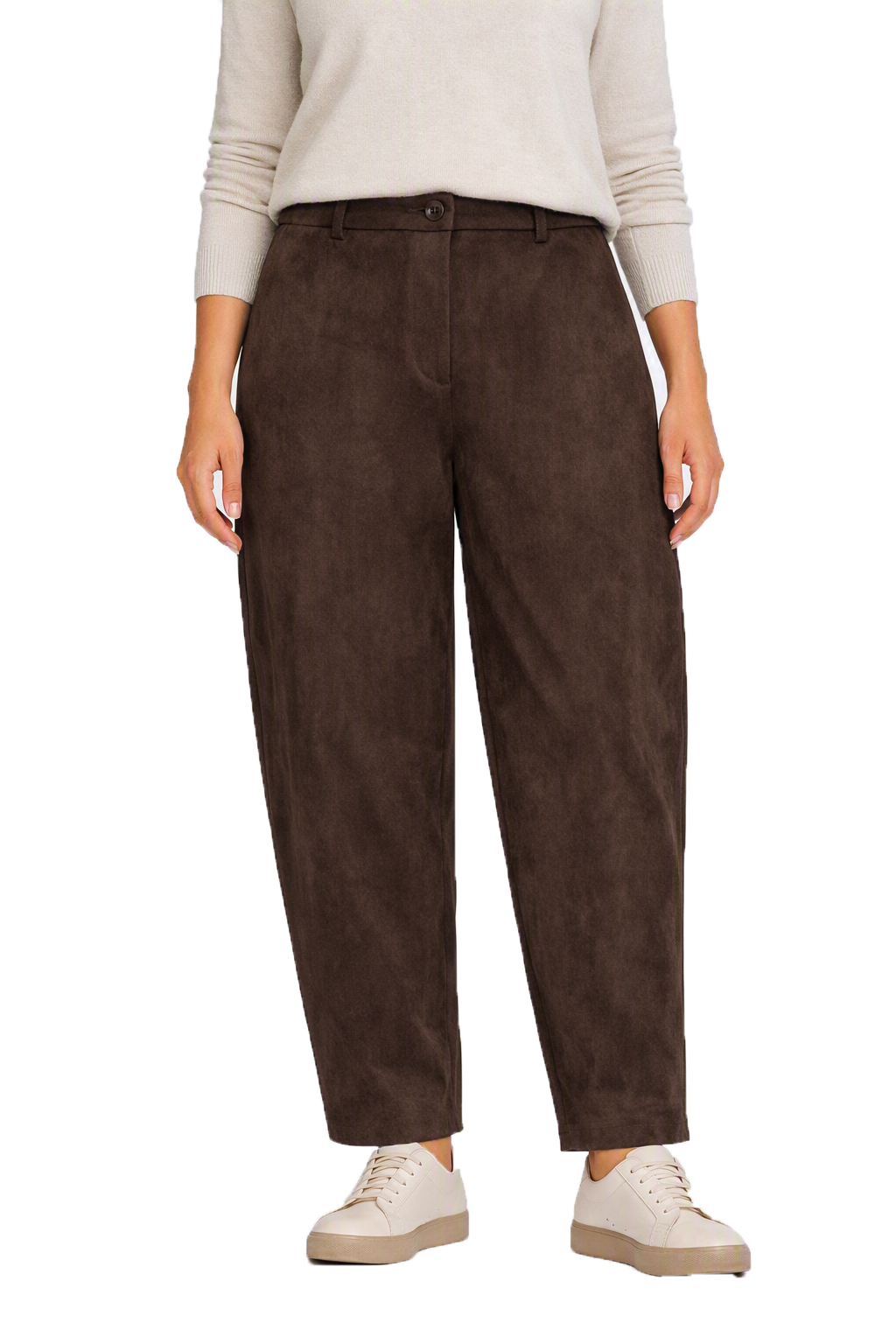 Raffaelo Rossi Dunkelbraune Velourslederhose in O‑Shape (Lederoptik) 42