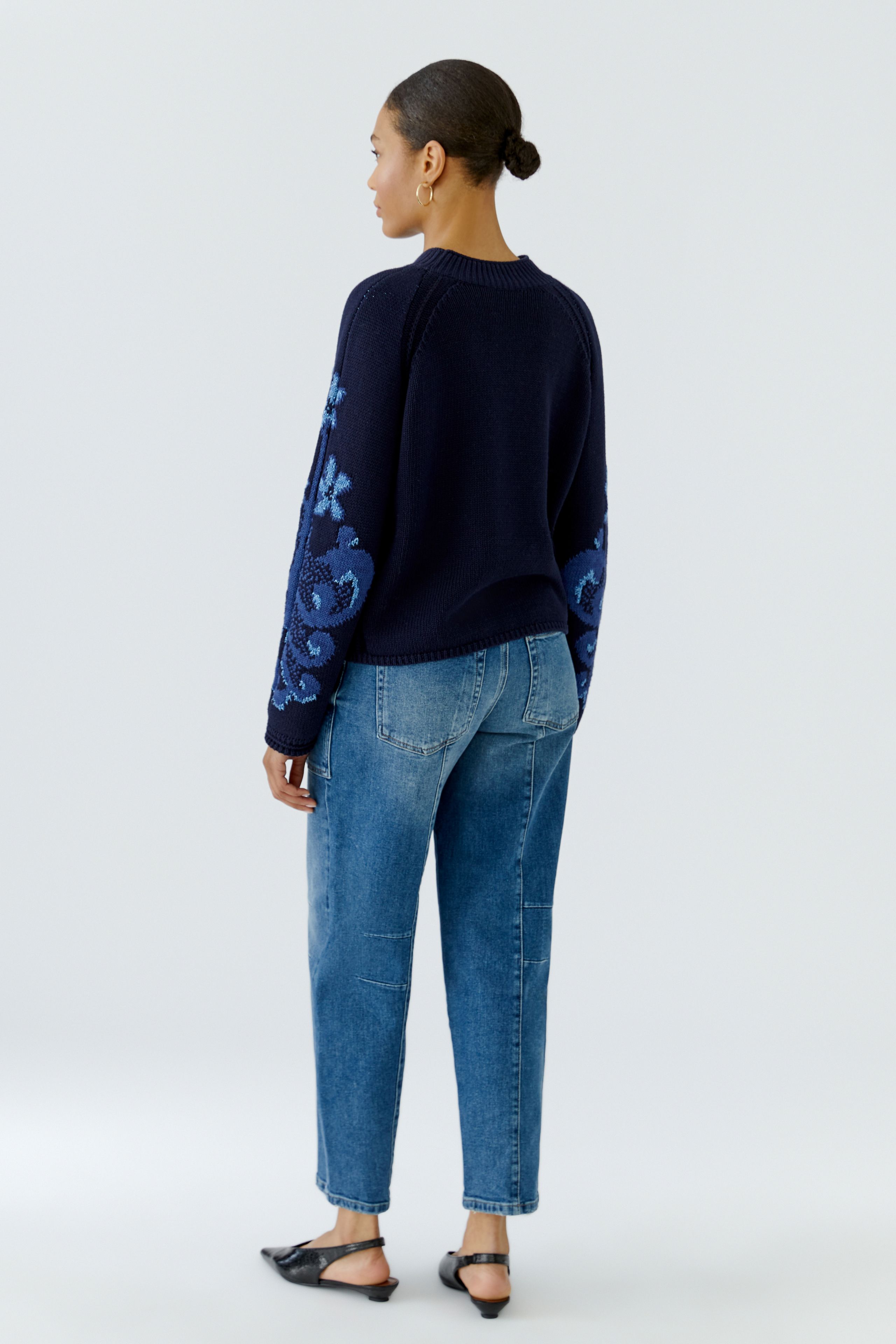 Oui Highlight Baumwoll-Jacquard Pullover 44