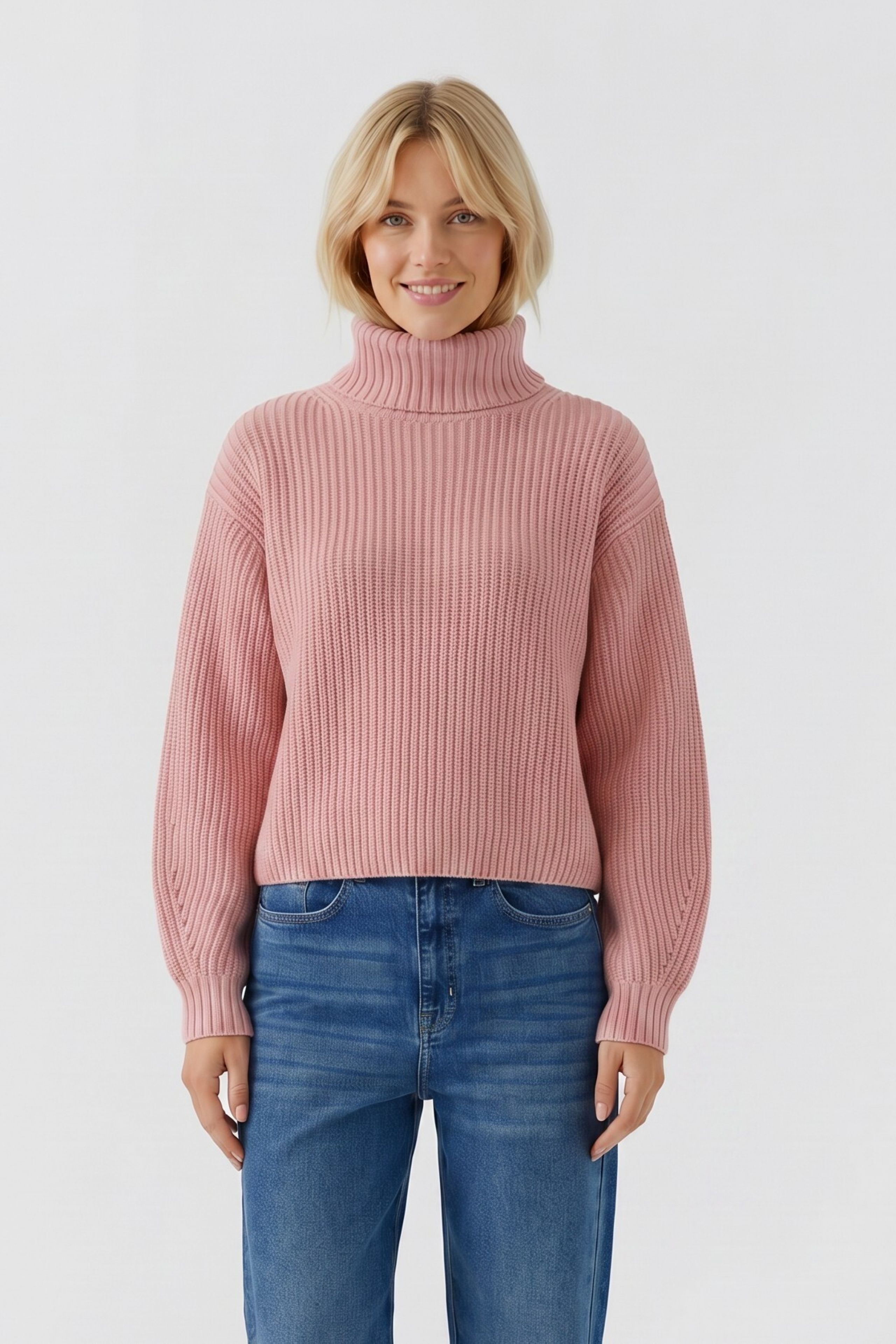 Oui Damenpullover in Rosa – Weicher Strick, Rollkragen 42