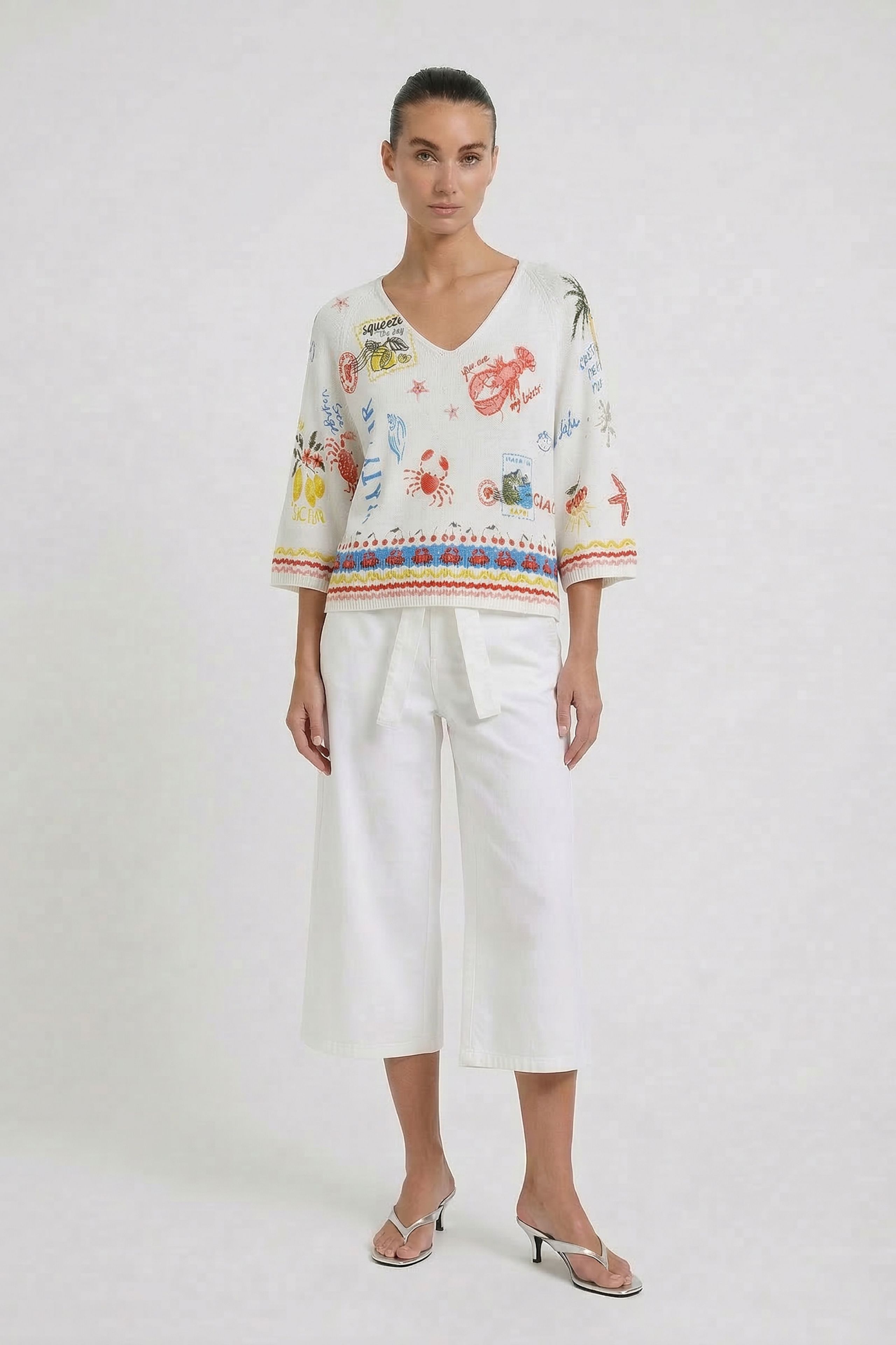 Oui Sommer-Pullover bedruckt 3/4 Arm 42