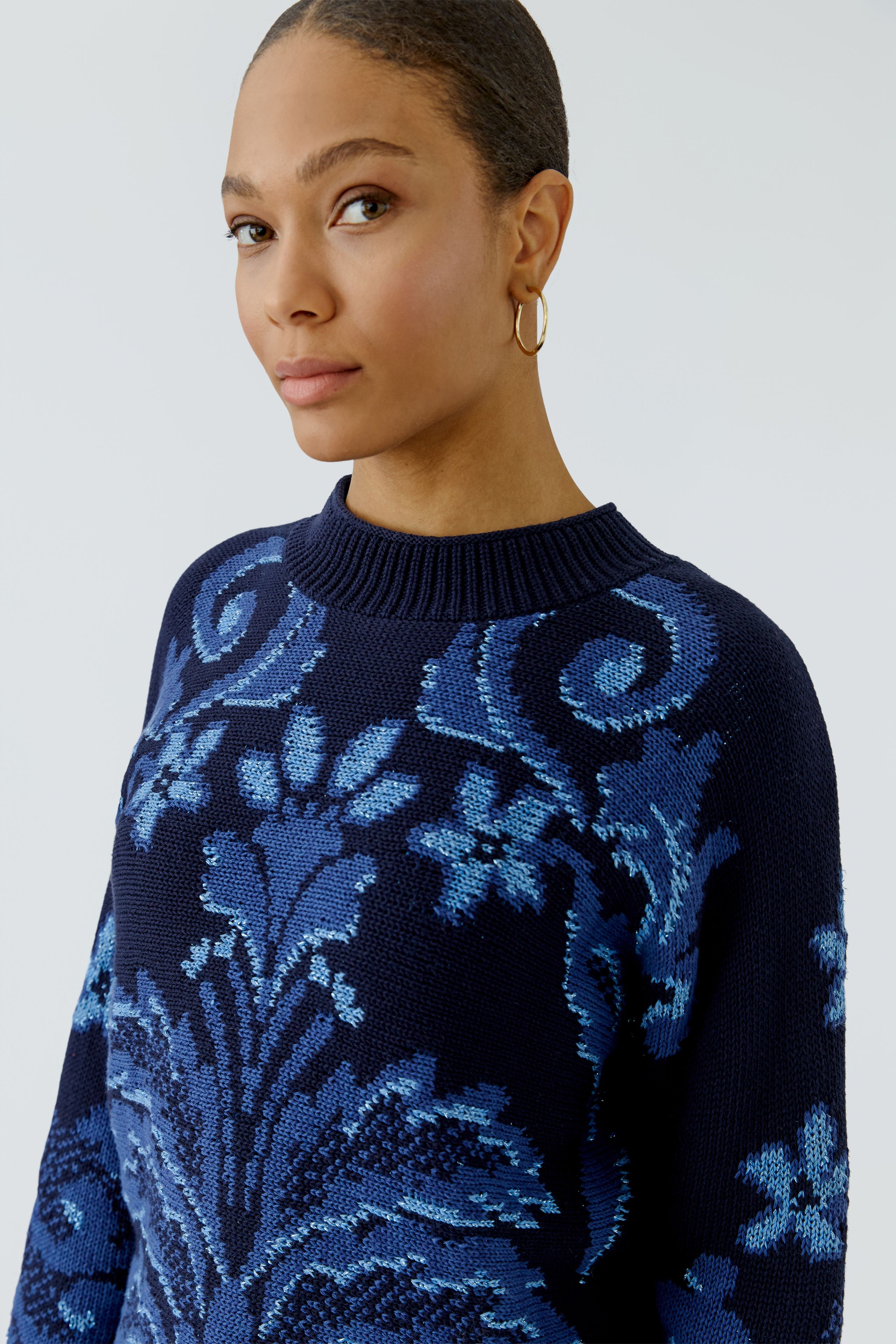 Oui Highlight Baumwoll-Jacquard Pullover 38