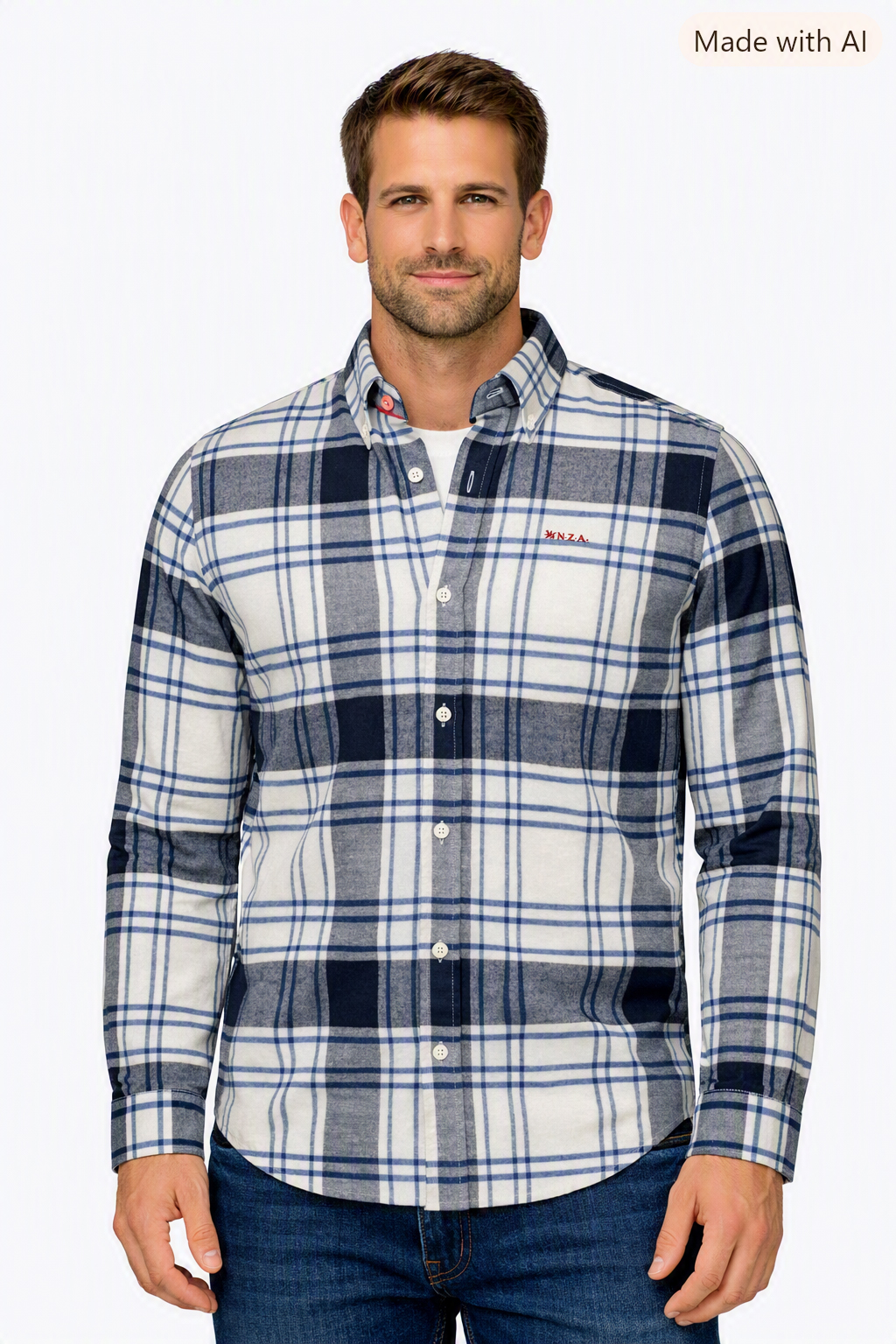 New Zealand Auckland Herrenhemd – Kariert Blau/Grau XXL