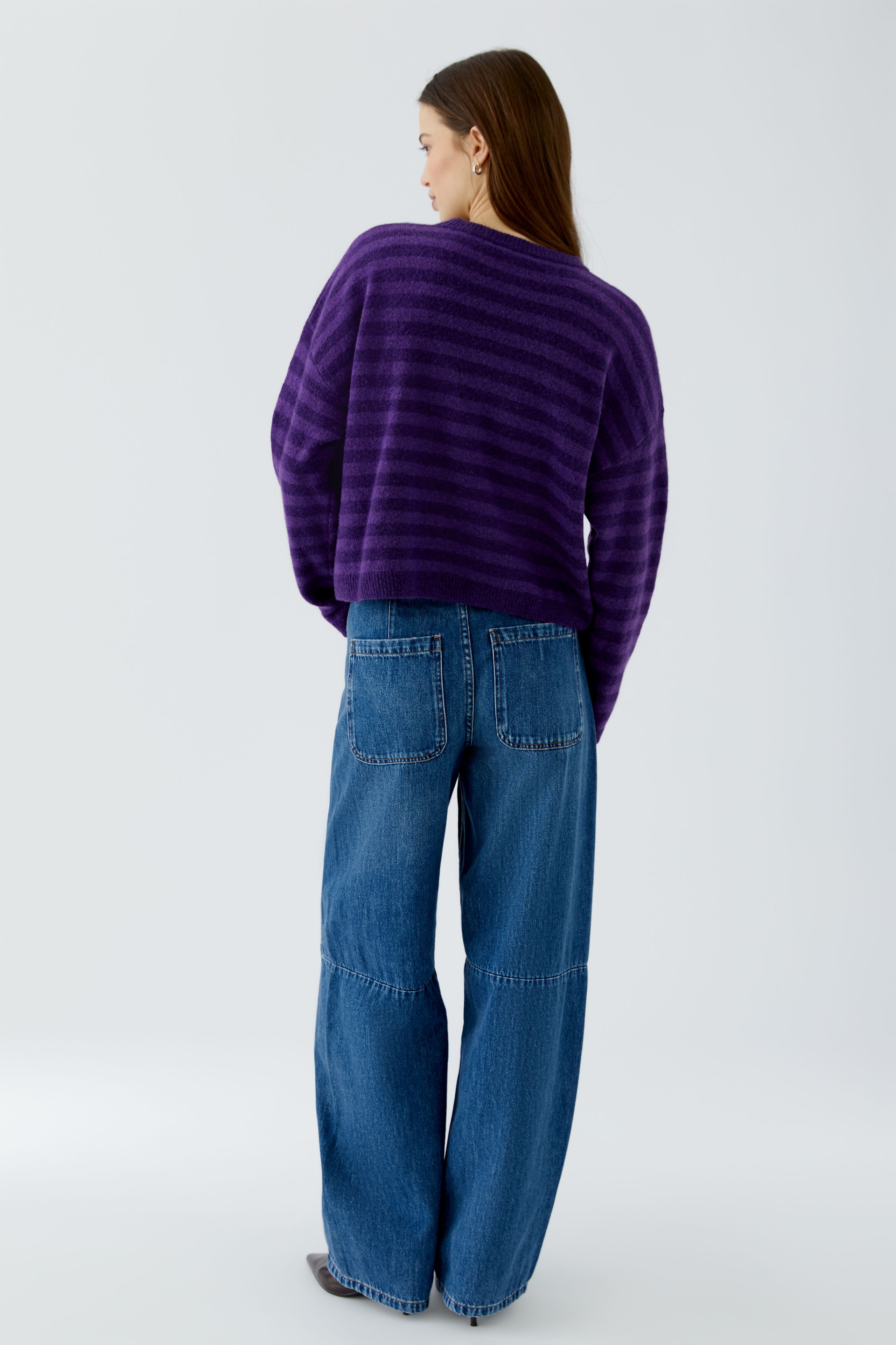 Oui Pullover mit Streifenmuster in Violett 42